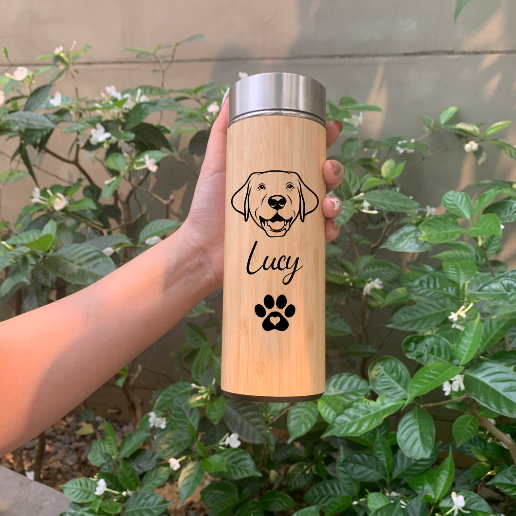 Personalized Eco Friendly Dog Face Bamboo Stainless Steel Tumbler