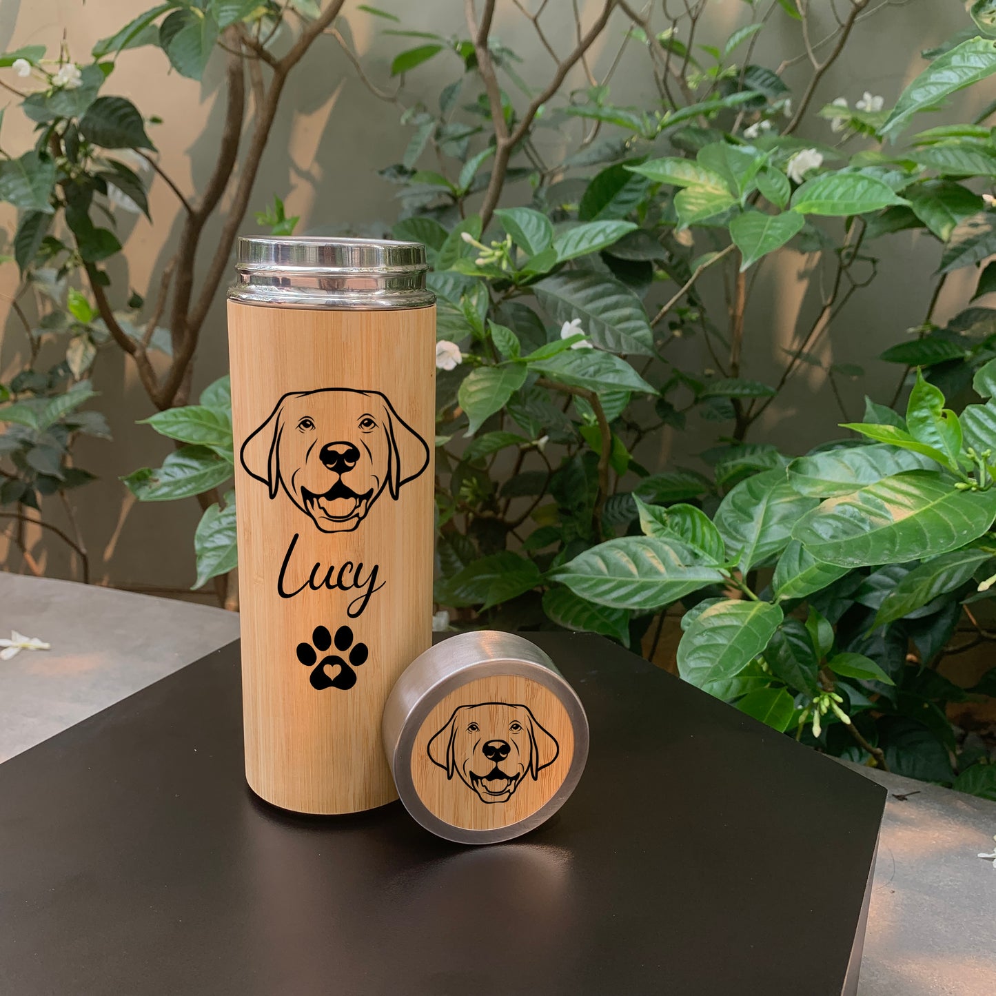 Personalized Eco Friendly Dog Face Bamboo Stainless Steel Tumbler