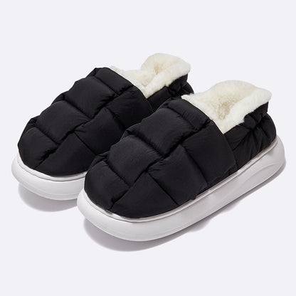 Comwarm New Fashion Plush Slippers For Woman Man Bread Shoes Winter Warm Thick Platform Waterproof Slippers Outdoor Home Shoes
