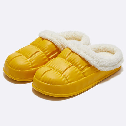 Comwarm New Fashion Plush Slippers For Woman Man Bread Shoes Winter Warm Thick Platform Waterproof Slippers Outdoor Home Shoes