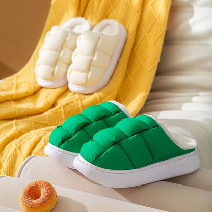 Comwarm New Fashion Plush Slippers For Woman Man Bread Shoes Winter Warm Thick Platform Waterproof Slippers Outdoor Home Shoes