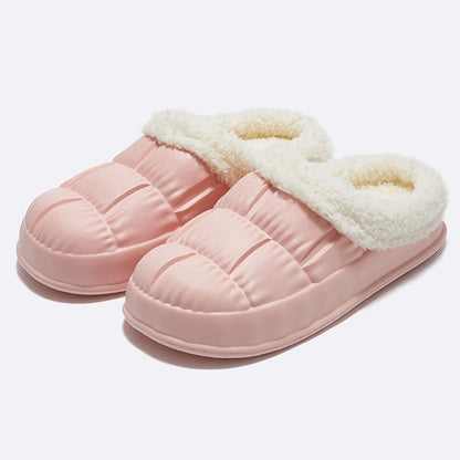 Comwarm New Fashion Plush Slippers For Woman Man Bread Shoes Winter Warm Thick Platform Waterproof Slippers Outdoor Home Shoes