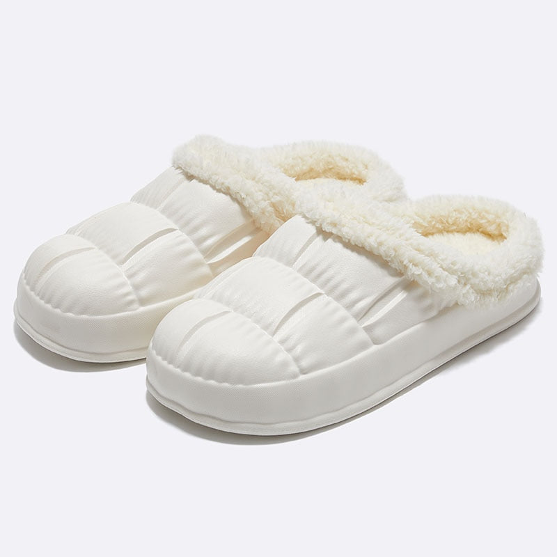 Comwarm New Fashion Plush Slippers For Woman Man Bread Shoes Winter Warm Thick Platform Waterproof Slippers Outdoor Home Shoes