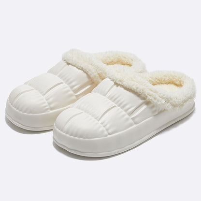 Comwarm New Fashion Plush Slippers For Woman Man Bread Shoes Winter Warm Thick Platform Waterproof Slippers Outdoor Home Shoes