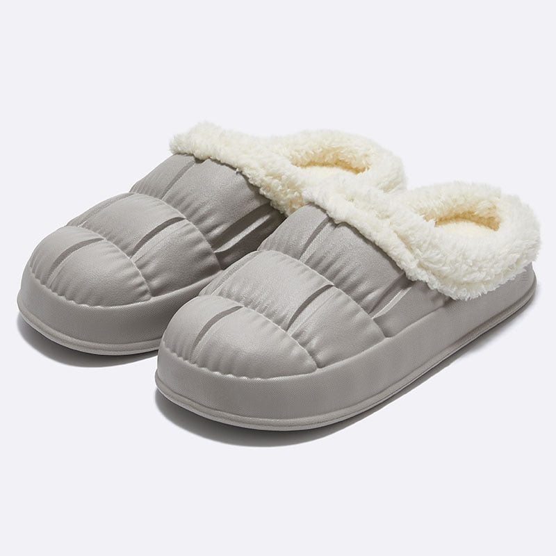 Comwarm New Fashion Plush Slippers For Woman Man Bread Shoes Winter Warm Thick Platform Waterproof Slippers Outdoor Home Shoes