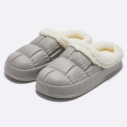 Comwarm New Fashion Plush Slippers For Woman Man Bread Shoes Winter Warm Thick Platform Waterproof Slippers Outdoor Home Shoes