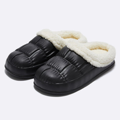 Comwarm New Fashion Plush Slippers For Woman Man Bread Shoes Winter Warm Thick Platform Waterproof Slippers Outdoor Home Shoes
