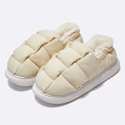 Comwarm New Fashion Plush Slippers For Woman Man Bread Shoes Winter Warm Thick Platform Waterproof Slippers Outdoor Home Shoes