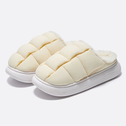 Comwarm New Fashion Plush Slippers For Woman Man Bread Shoes Winter Warm Thick Platform Waterproof Slippers Outdoor Home Shoes