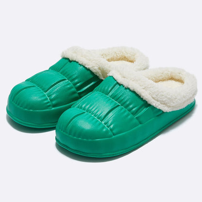 Comwarm New Fashion Plush Slippers For Woman Man Bread Shoes Winter Warm Thick Platform Waterproof Slippers Outdoor Home Shoes