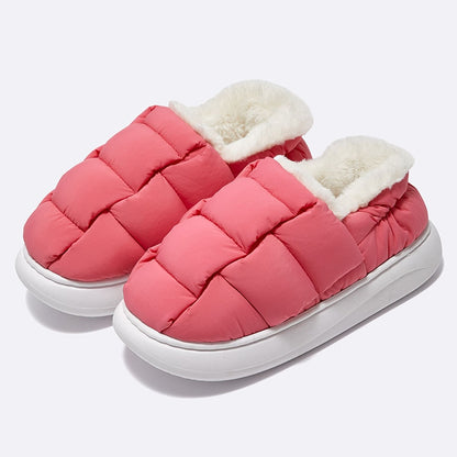 Comwarm New Fashion Plush Slippers For Woman Man Bread Shoes Winter Warm Thick Platform Waterproof Slippers Outdoor Home Shoes