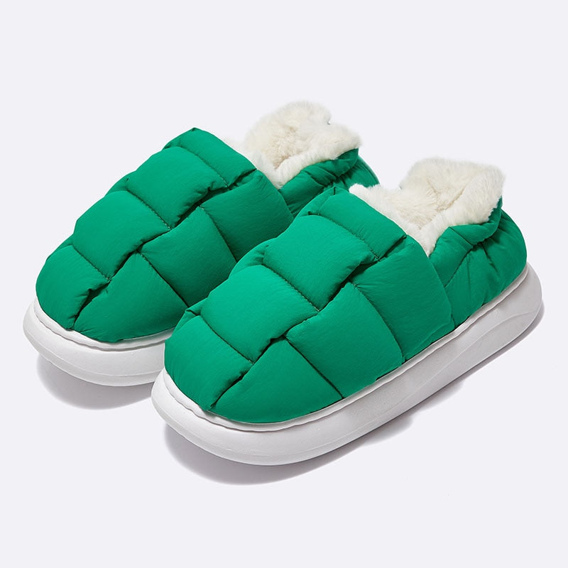 Comwarm New Fashion Plush Slippers For Woman Man Bread Shoes Winter Warm Thick Platform Waterproof Slippers Outdoor Home Shoes