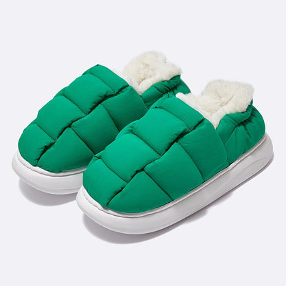 Comwarm New Fashion Plush Slippers For Woman Man Bread Shoes Winter Warm Thick Platform Waterproof Slippers Outdoor Home Shoes