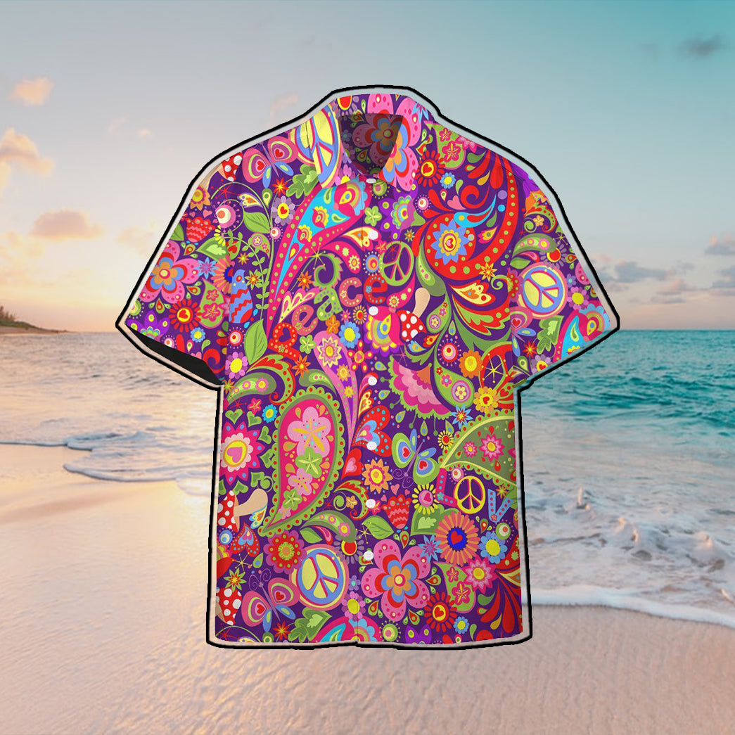 Hippi Pattern Custom Hawaii Button Shirt
