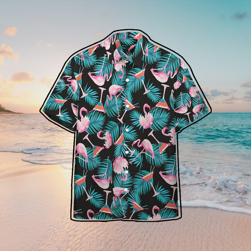 Martini Flamingo Hawaiian Button Shirt