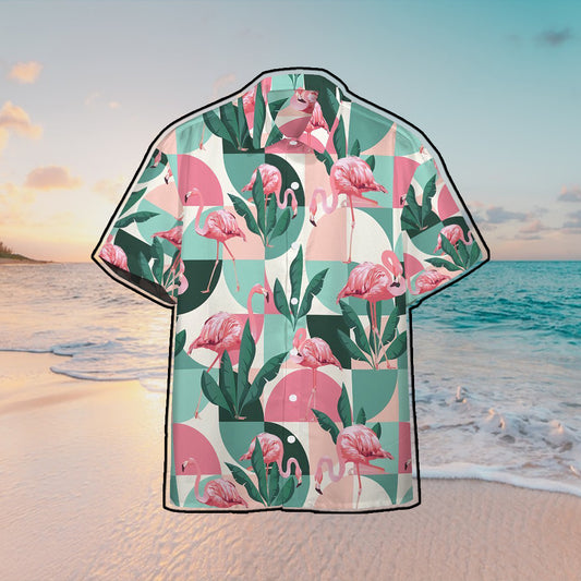 Pink Flamingo Hawaiian Button Shirt