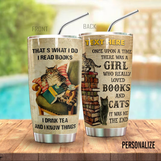 Cat Personalized Tumbler Reading Books