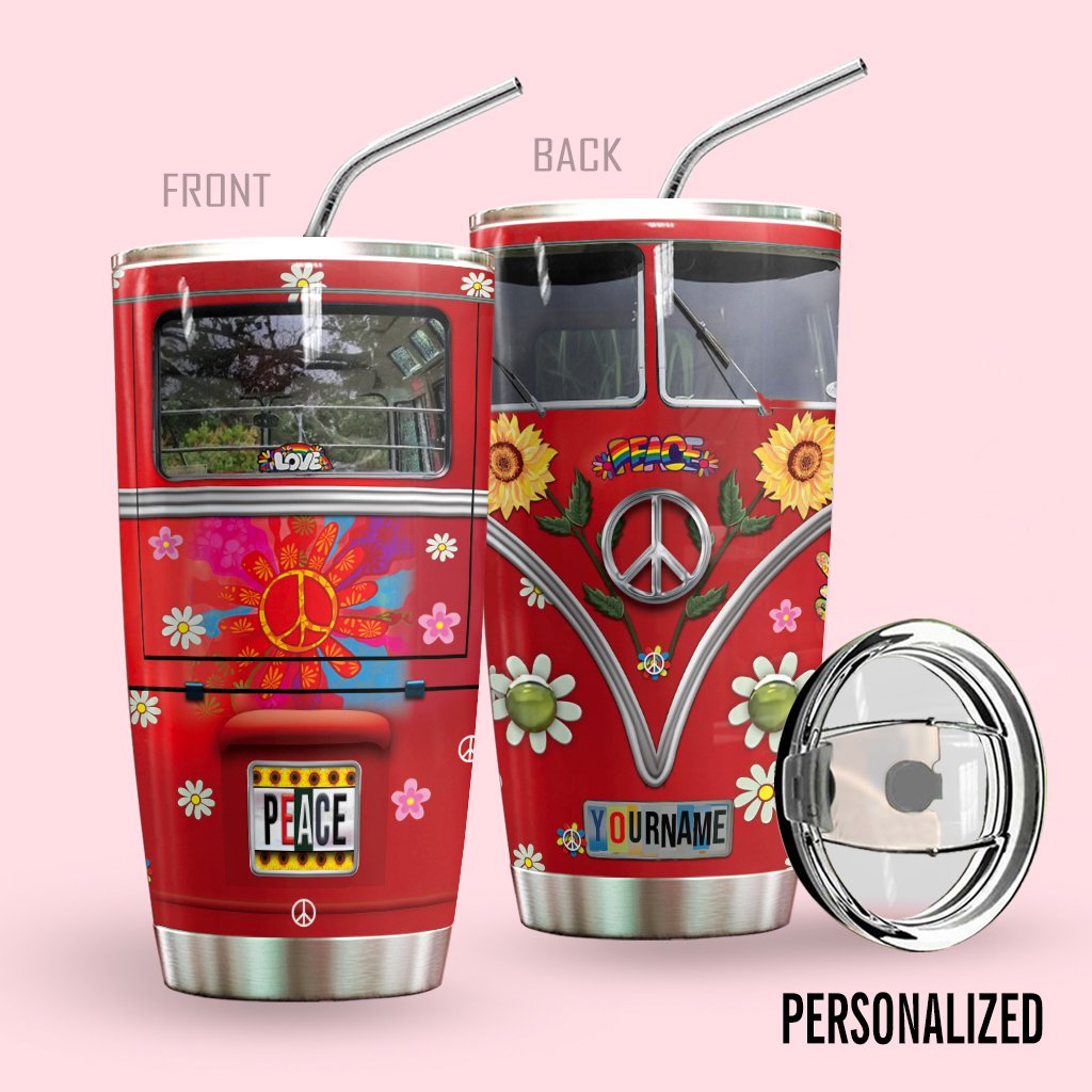Hippie Sunflower Peace Vw Bus Personalized Tumbler