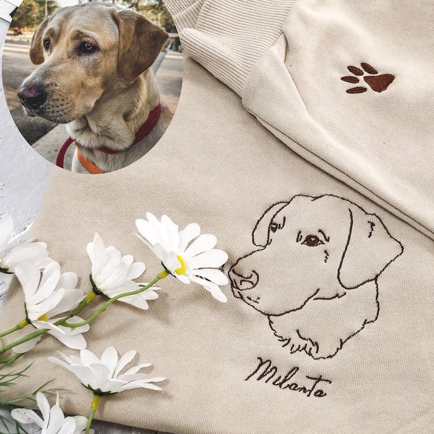 Personalized Embroidered Pet Dog Cat Outline Hoodie Sweatshirt T-Shirt