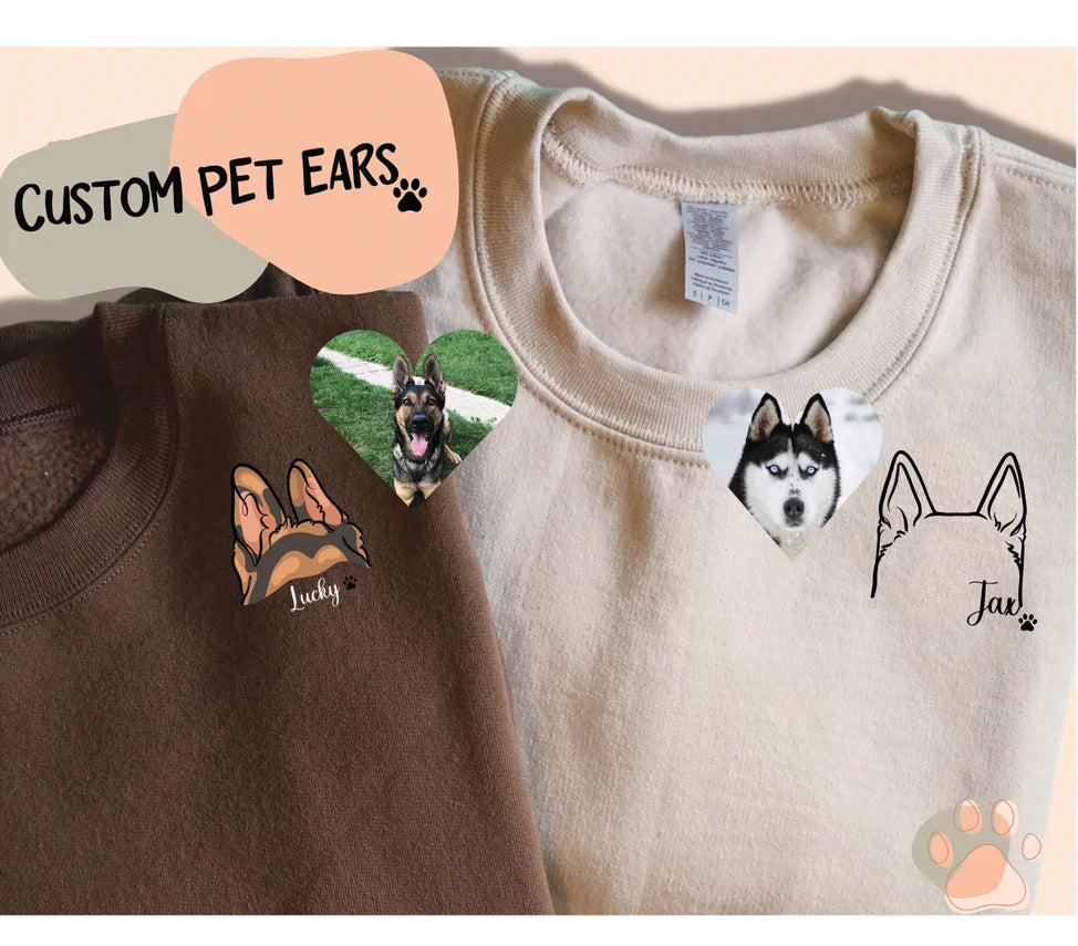 Personalized Embroidered Pet Dog Cat Ears Hoodie Sweatshirt T-Shirt