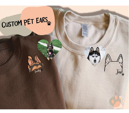 Personalized Embroidered Pet Dog Cat Ears Hoodie Sweatshirt T-Shirt