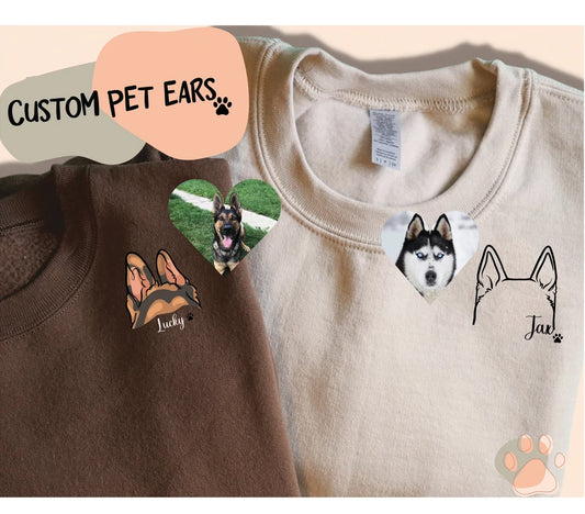Personalized Embroidered Pet Dog Cat Ears Hoodie Sweatshirt T-Shirt