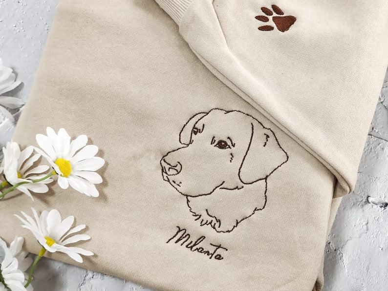 Personalized Embroidered Pet Dog Cat Outline Hoodie Sweatshirt T-Shirt