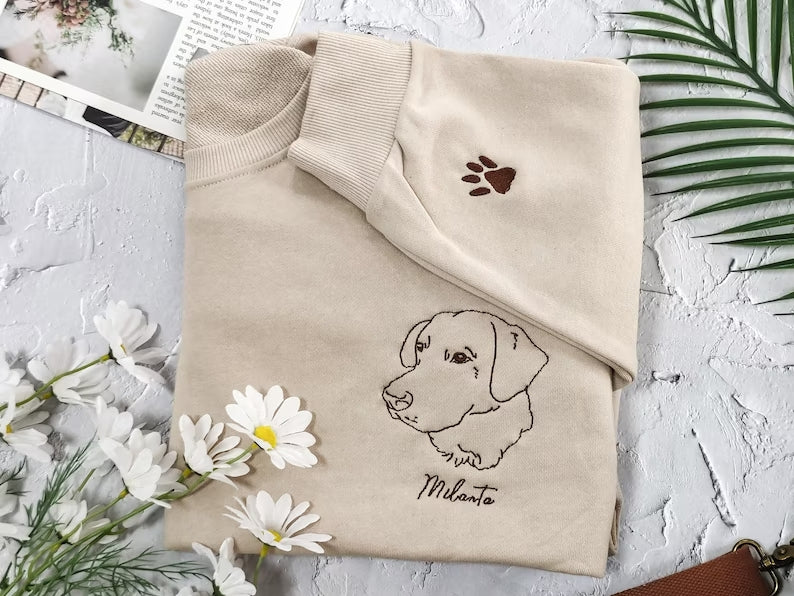Personalized Embroidered Pet Dog Cat Outline Hoodie Sweatshirt T-Shirt